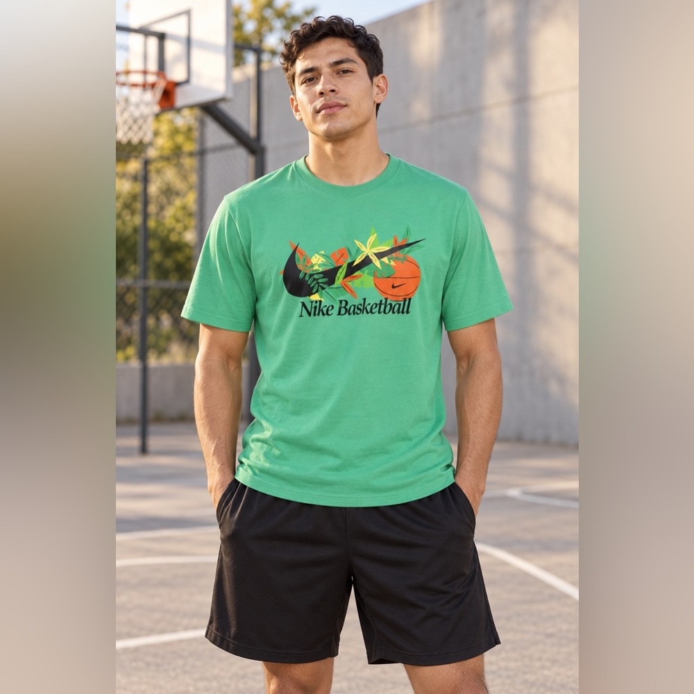 Nike Basketball Dri-FIT T Shirt Mens XL Green Tropical Floral Graphic